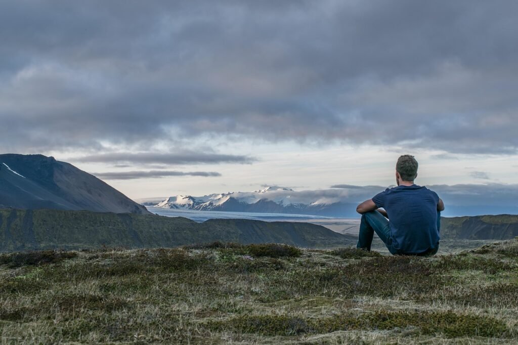 clouds, grass, landscape, mountain, nature, outdoors, person, scenic, sky, snow, solo, blue mountain, blue grass, solo, solo, solo, solo, solo